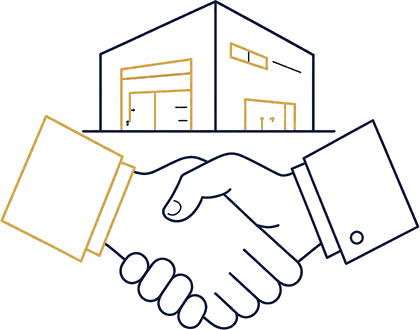 Handshake in front of a warehouse