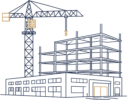 Building under construction with a tower crane